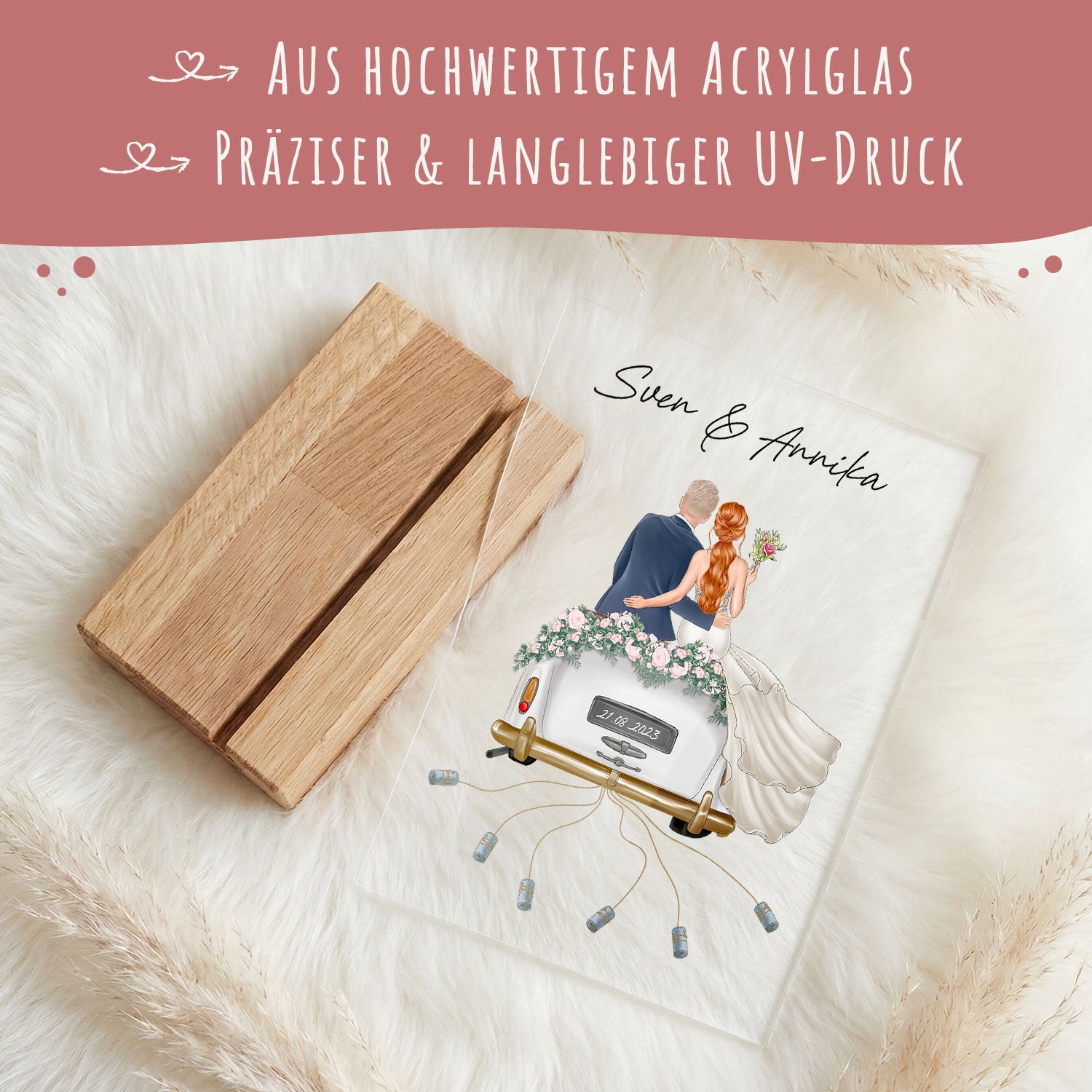 Hochzeitsauto auf Acrylglas - Personalisiertes Geldgeschenk zur Hochzeit