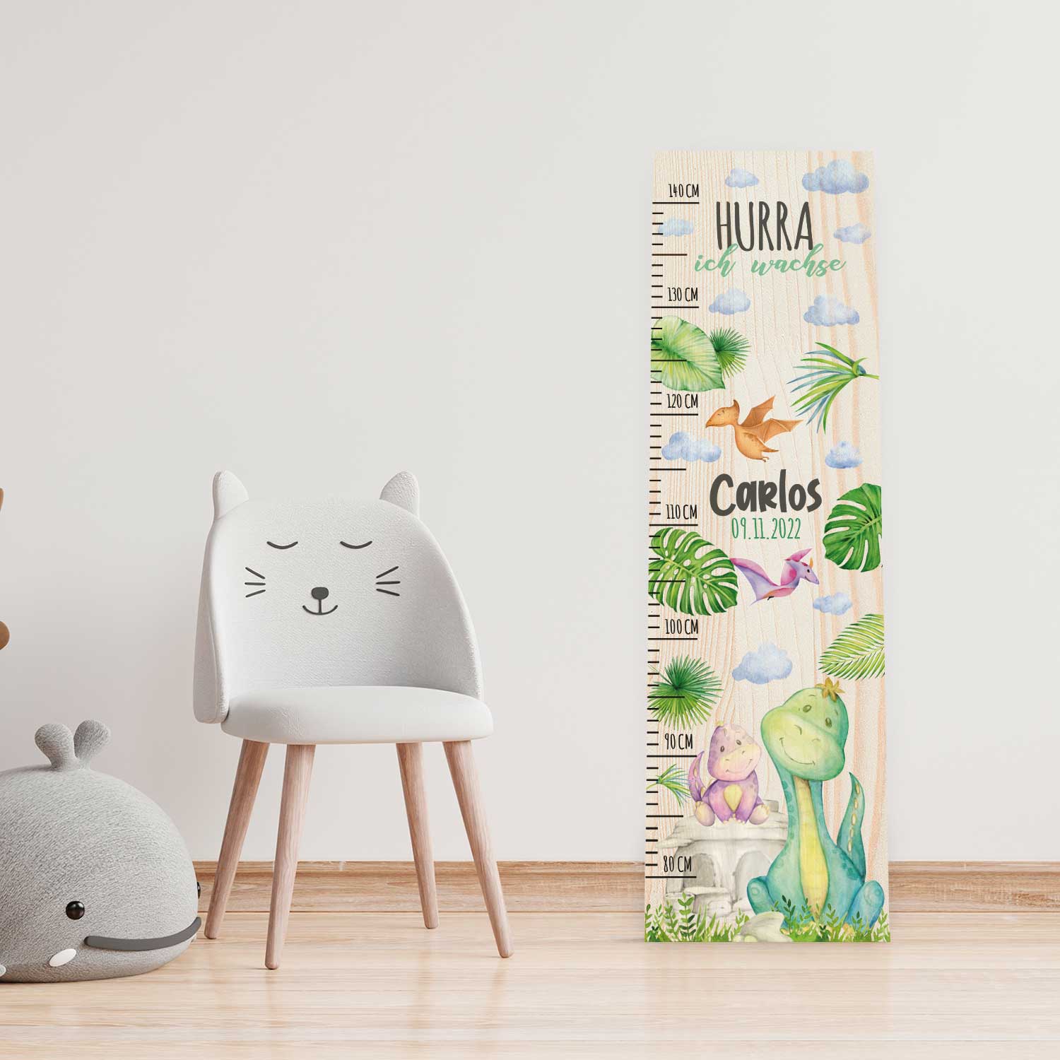 Messlatte mit Namen für Kinder im Dinosaurier Design