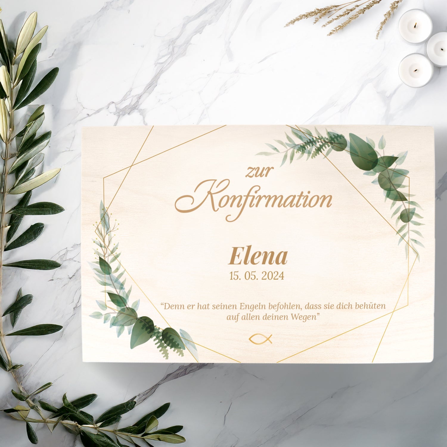 Bedruckte Erinnerungskiste zur Kommunion & Konfirmation - Goldener Rahmen