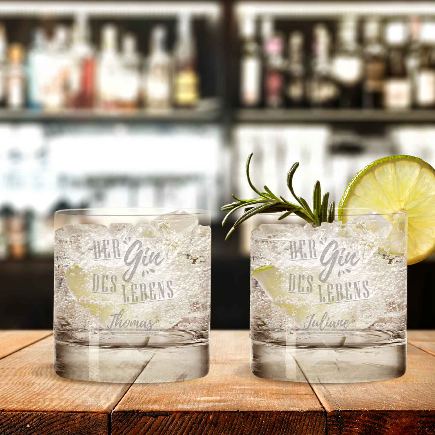 2er Set Montana GIN-Gläser "Der Gin des Lebens" mit Wunschnamen