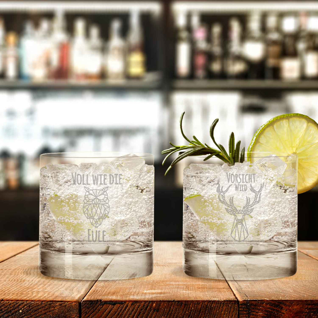 2er Set Montana GIN-Gläser "Voll wie die Eule + Vorsicht Wild!"