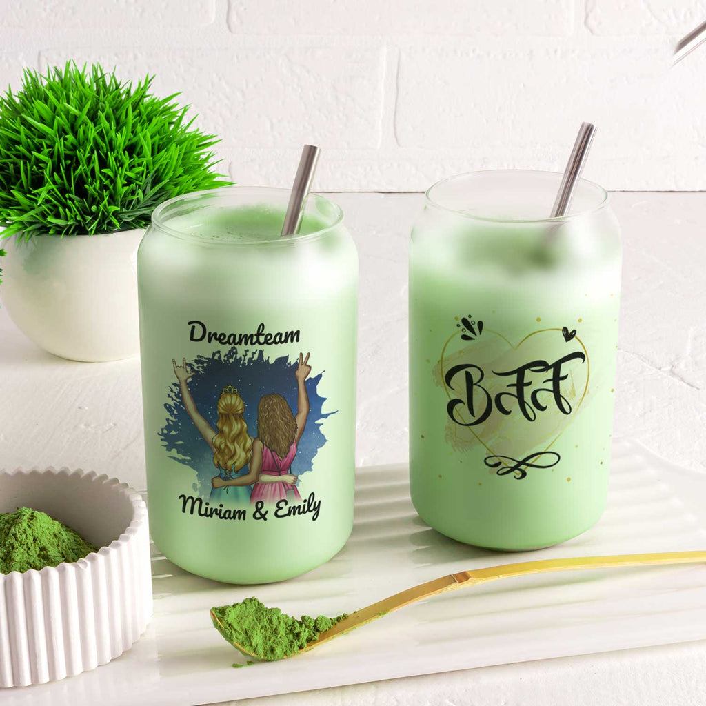 Glasbecher mit Bambusdeckel & Trinkhalm - Konfiguration Freundin