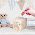 Spardose aus Holz - Regenbogen Pastell