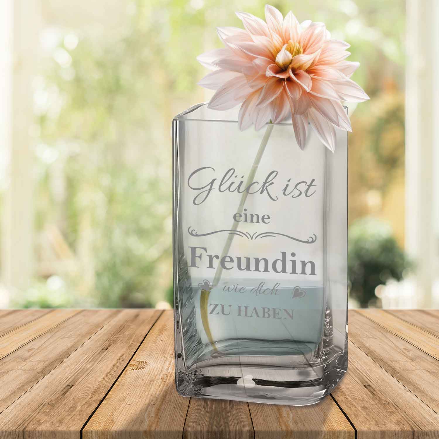Blumenvase mit Gravur - Glück ist eine Freundin - Deko Vase als Geschenk