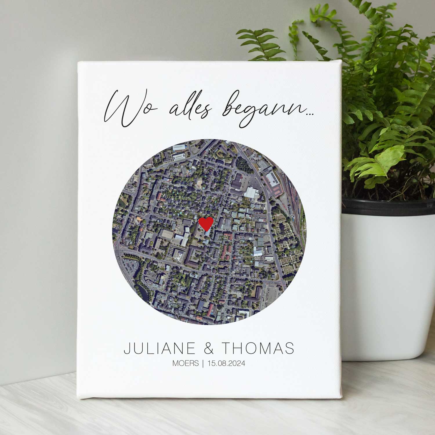 Leinwand mit dem Motiv "Wo alles begann" - Personalisiertes Geschenk mit Wunschort