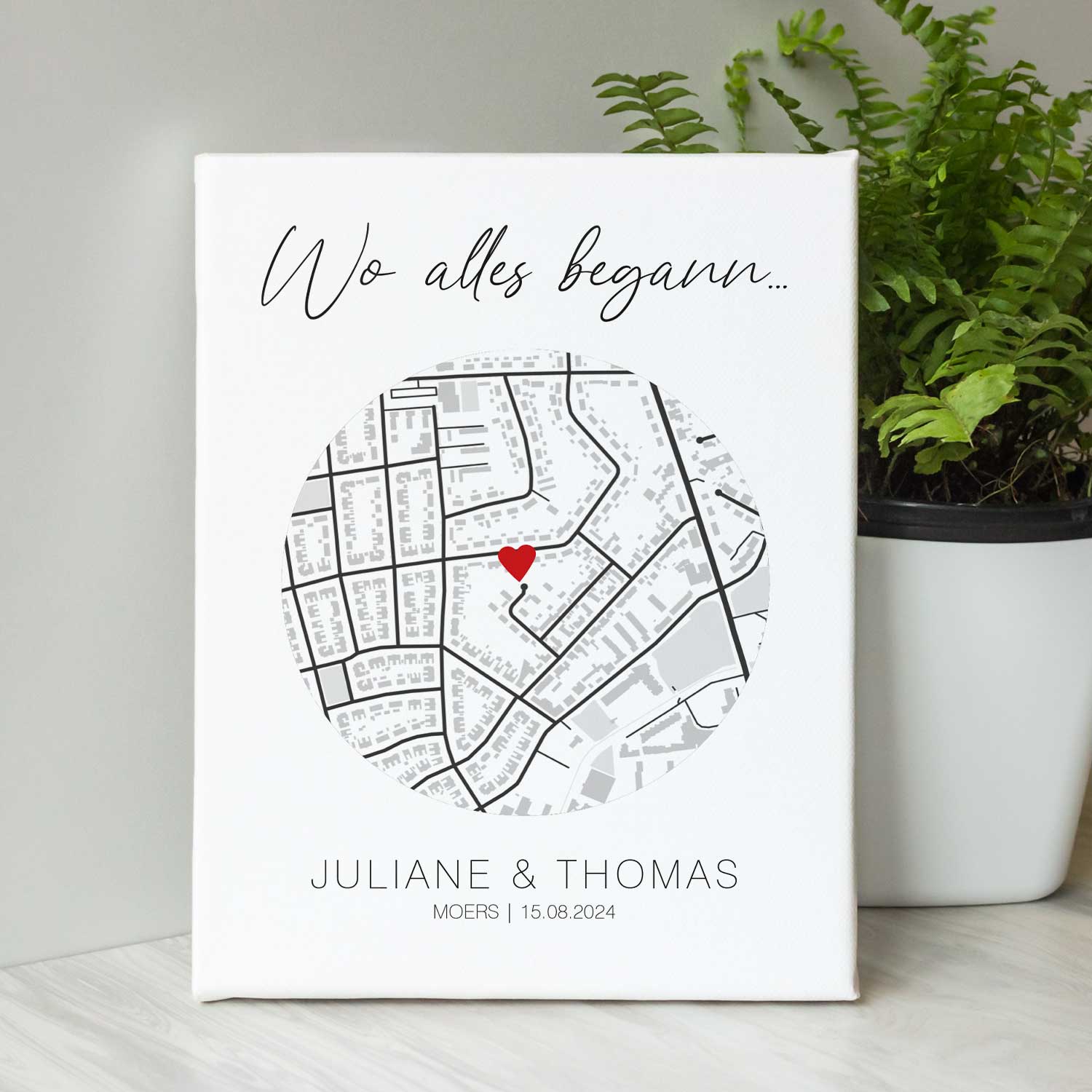 Leinwand mit dem Motiv "Wo alles begann" - Personalisiertes Geschenk mit Wunschort