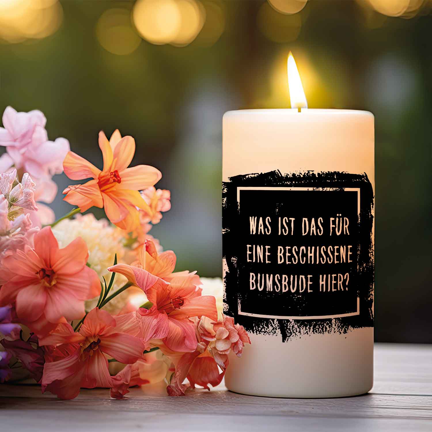 Kleine Kerze mit Spruch "Bumsbude"
