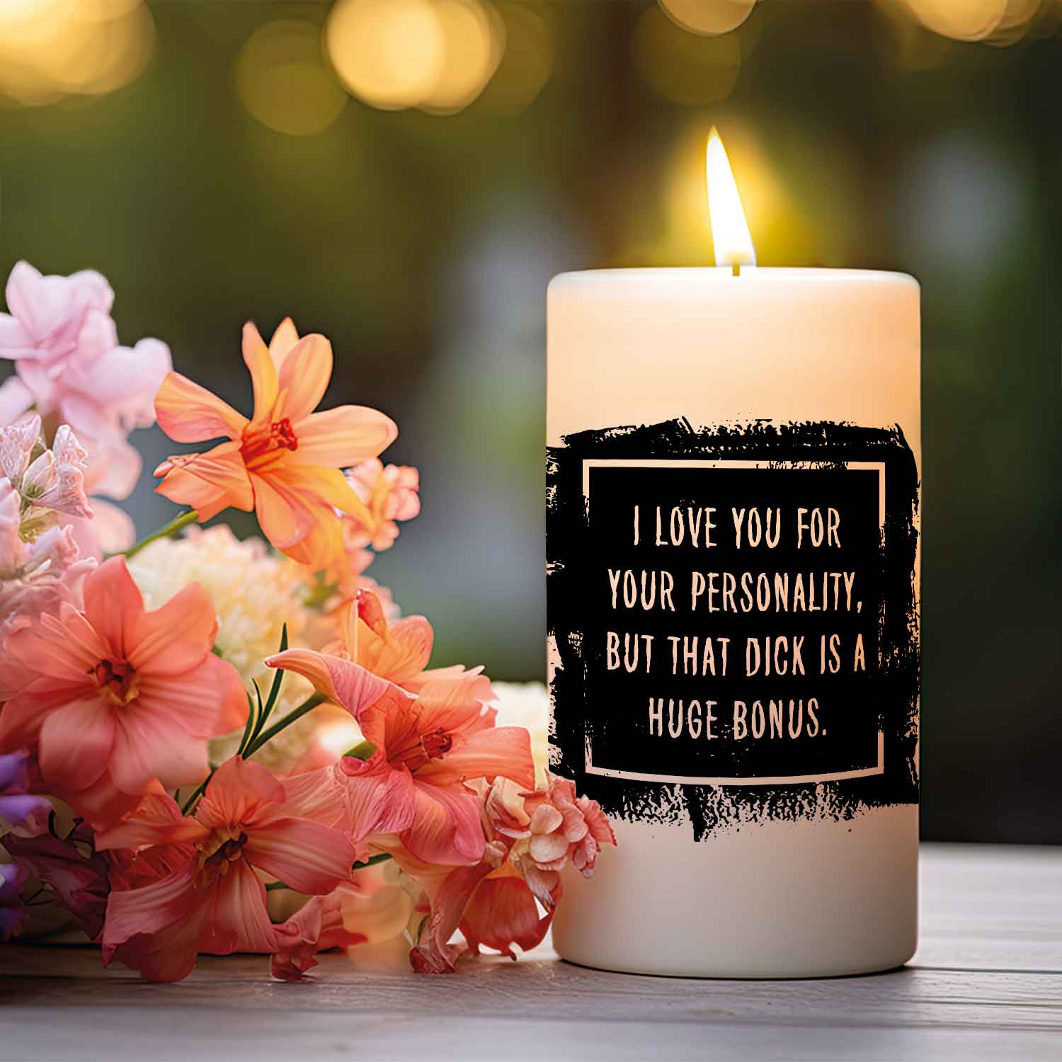 Kleine Kerze mit Spruch "I Love You for your Personality"
