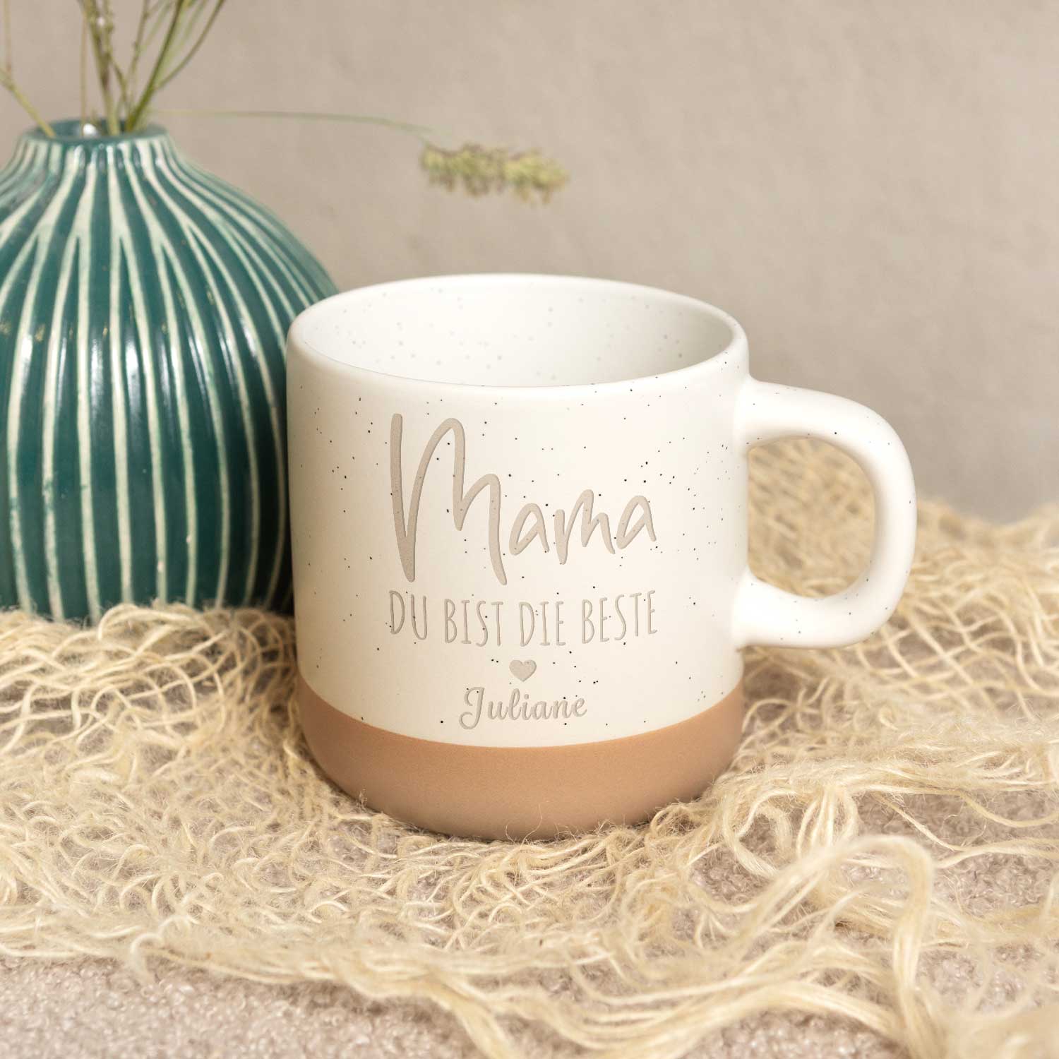 Gravierte Steingut Tasse - Mama Du bist die Beste