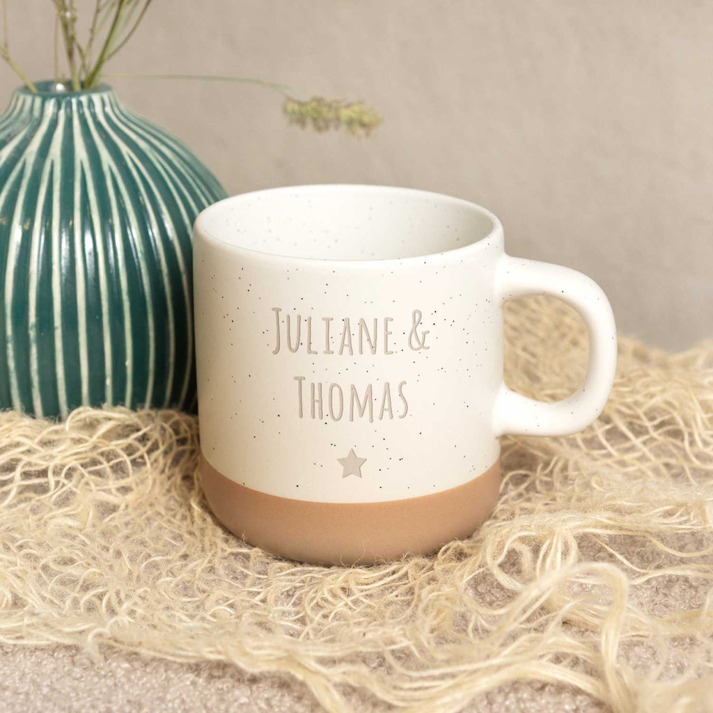 Gravierte Steingut Tasse - Wunschtext
