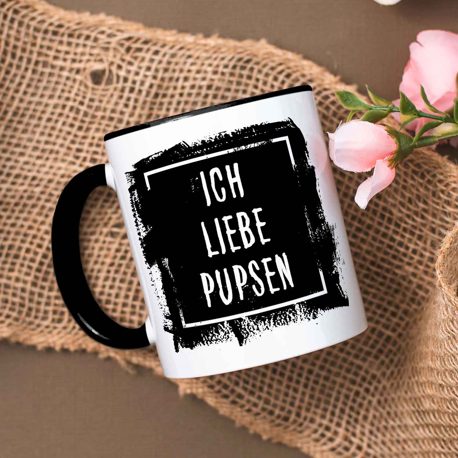 Bedruckte Tasse mit Spruch - "Ich Liebe Pupsen"