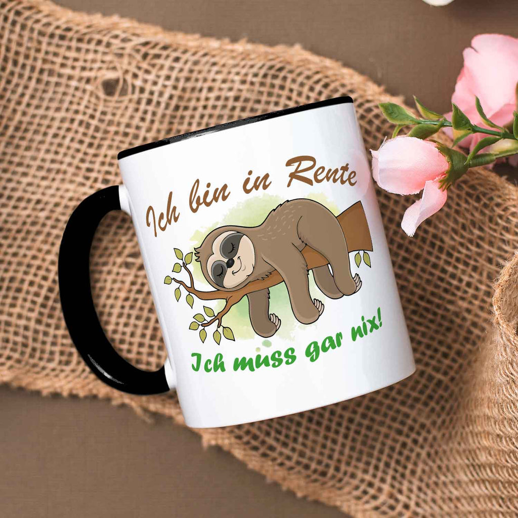 Bedruckte Tasse Faultier in Rente