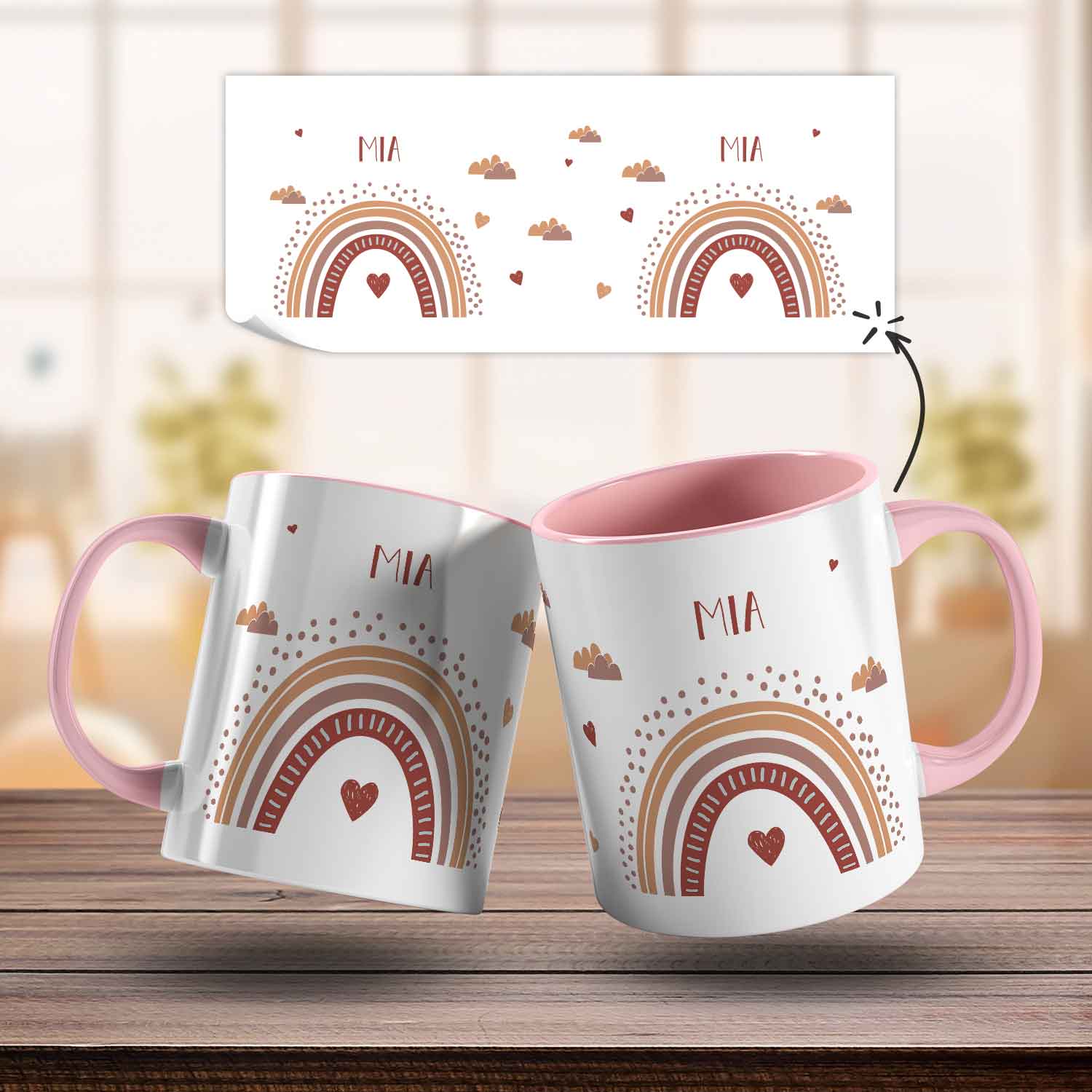 Bedruckte Tasse - Regenbogen - Personalisiert mit Namen - Für Mädchen und Jungen