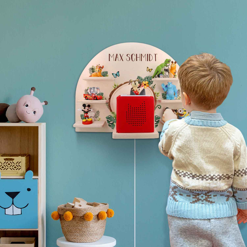 Toniebox Regal für Kinderzimmer - Tiergruppe Safari - Personalisiert mit Namen