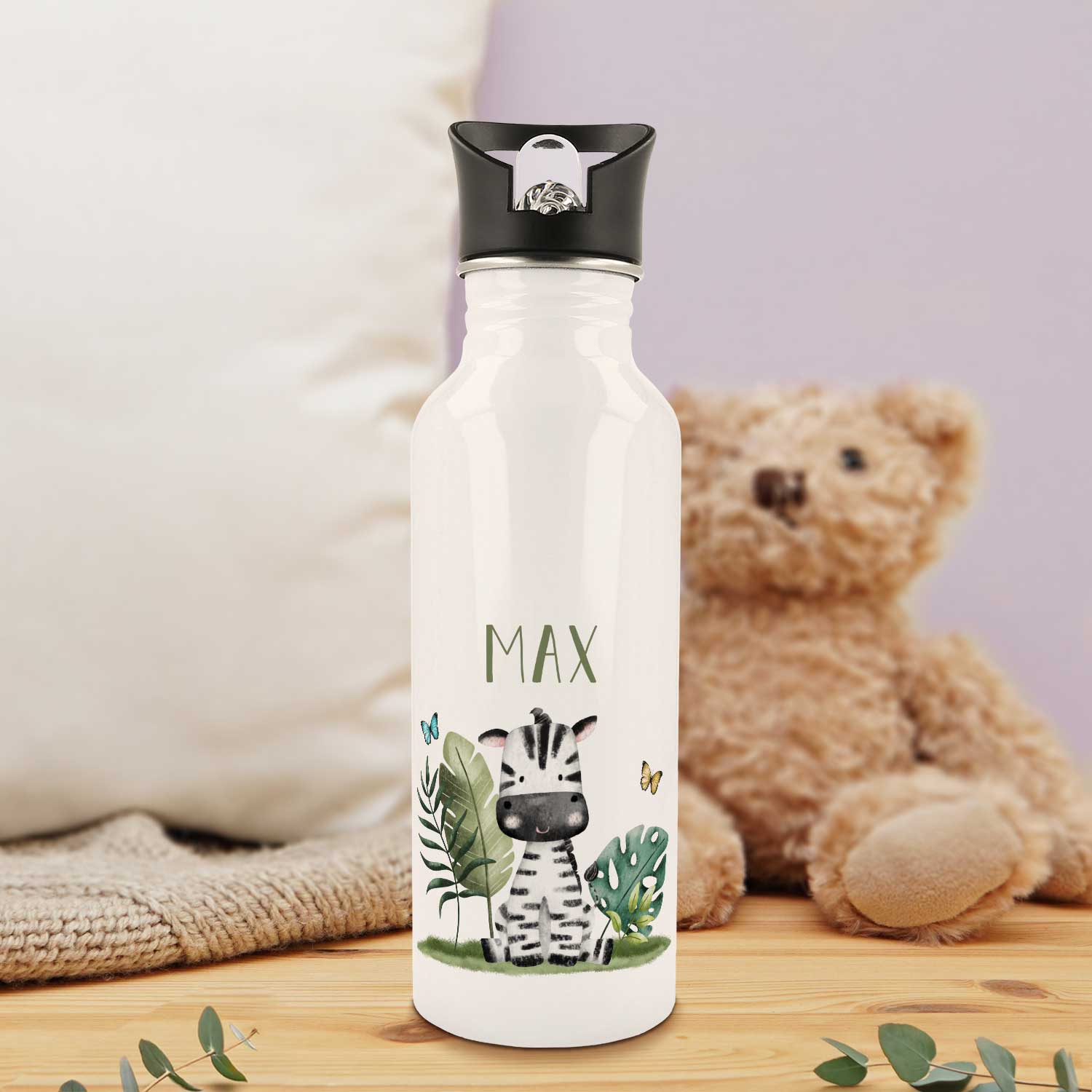 Bedruckte Trinkflasche aus Edelstahl - Tiergruppe