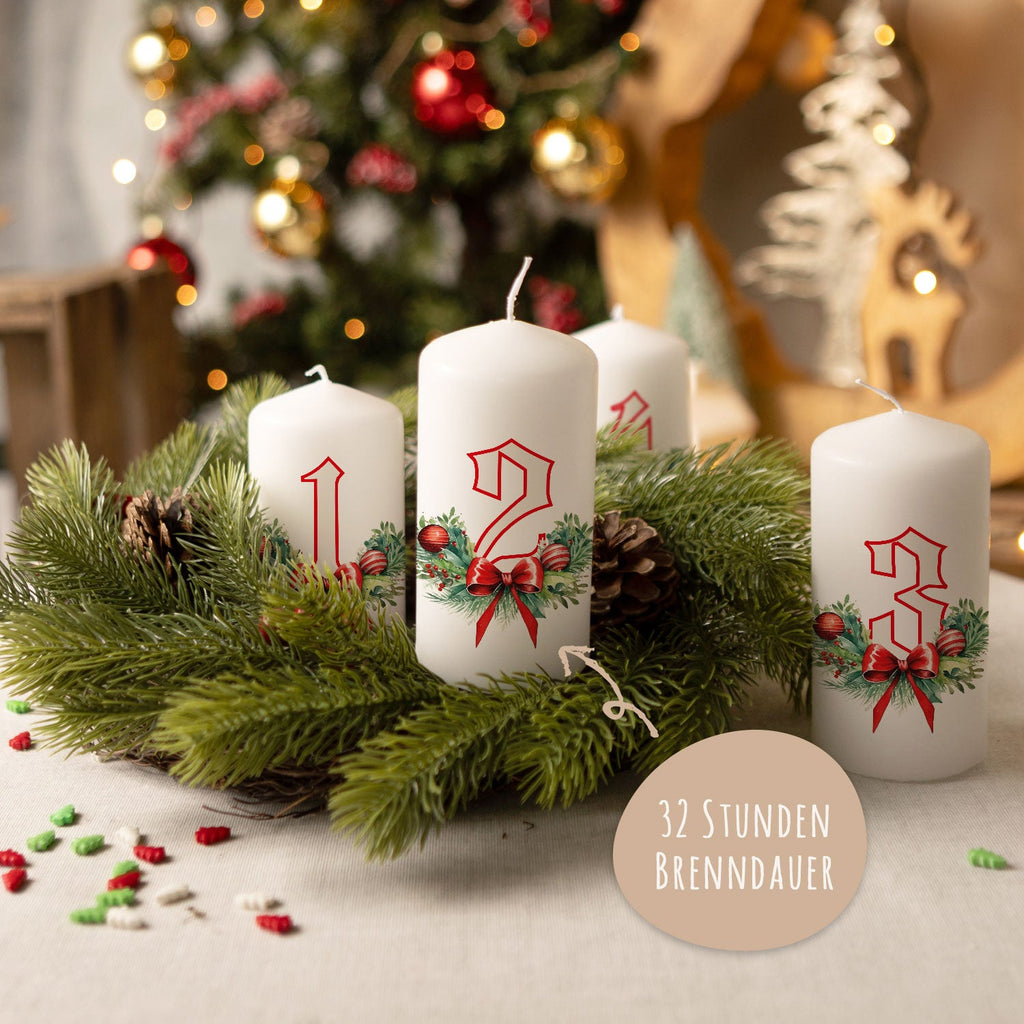 Kleine Kerzen "Advent Floral" - Adventskerzen im 4er Set