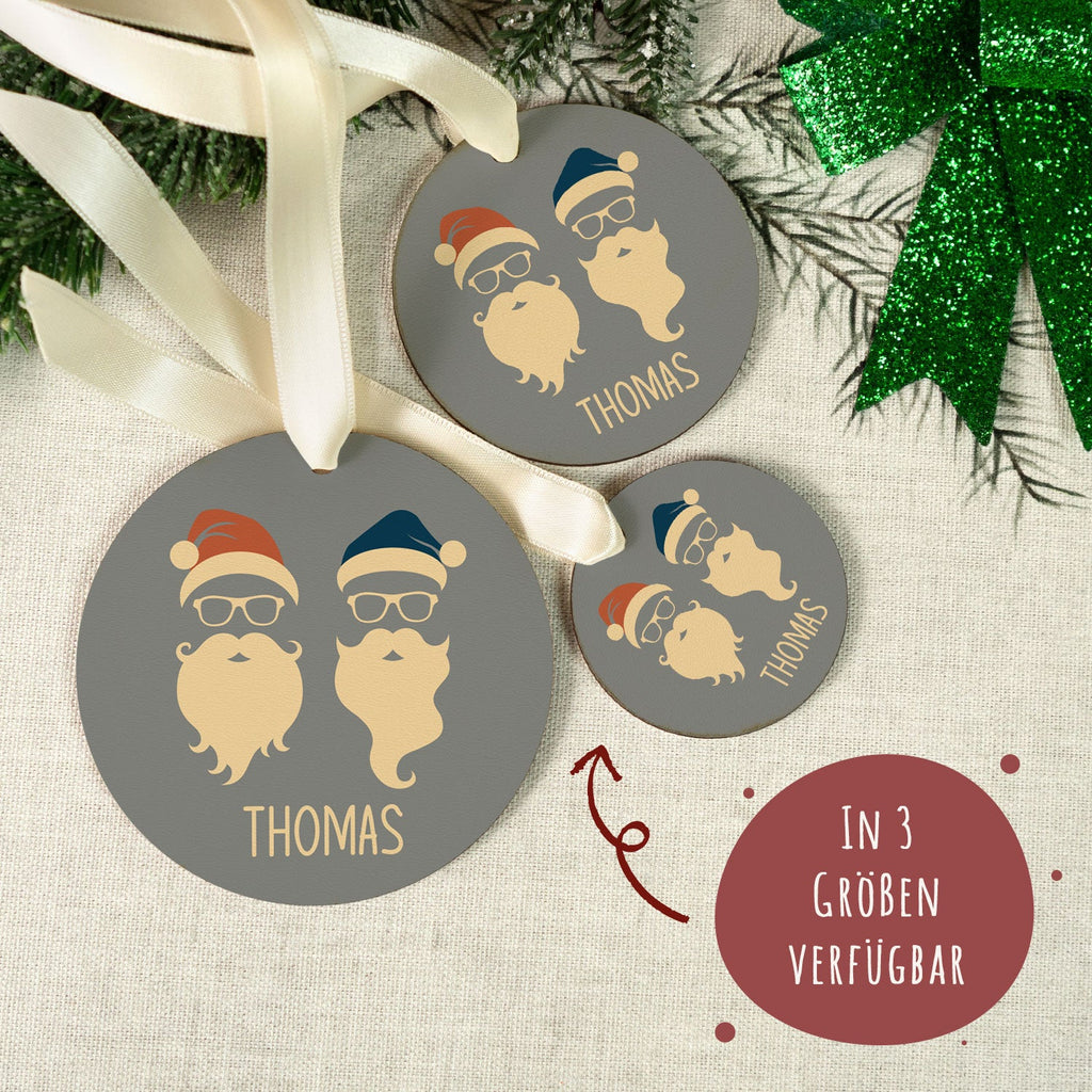 Christbaumschmuck aus Holz - Cool Santa - Weihnachtsanhänger mit Namen