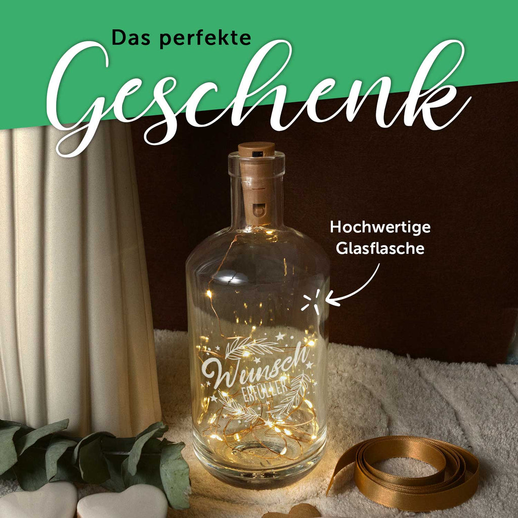 Flaschenlicht mit LED-Lichterkette im Wunscherfüller Design - Weihnachtsdeko zum Verschenken