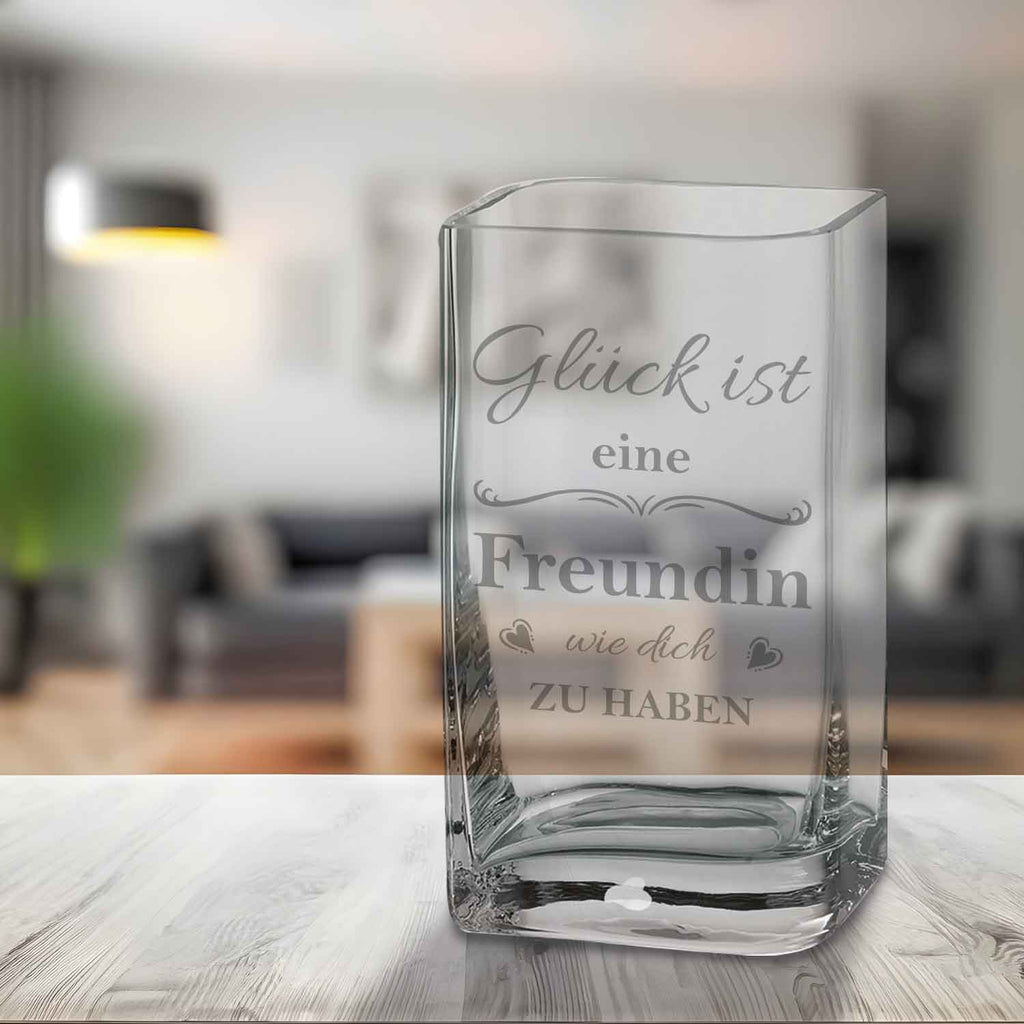 Blumenvase mit Gravur - Glück ist eine Freundin - Deko Vase als Geschenk