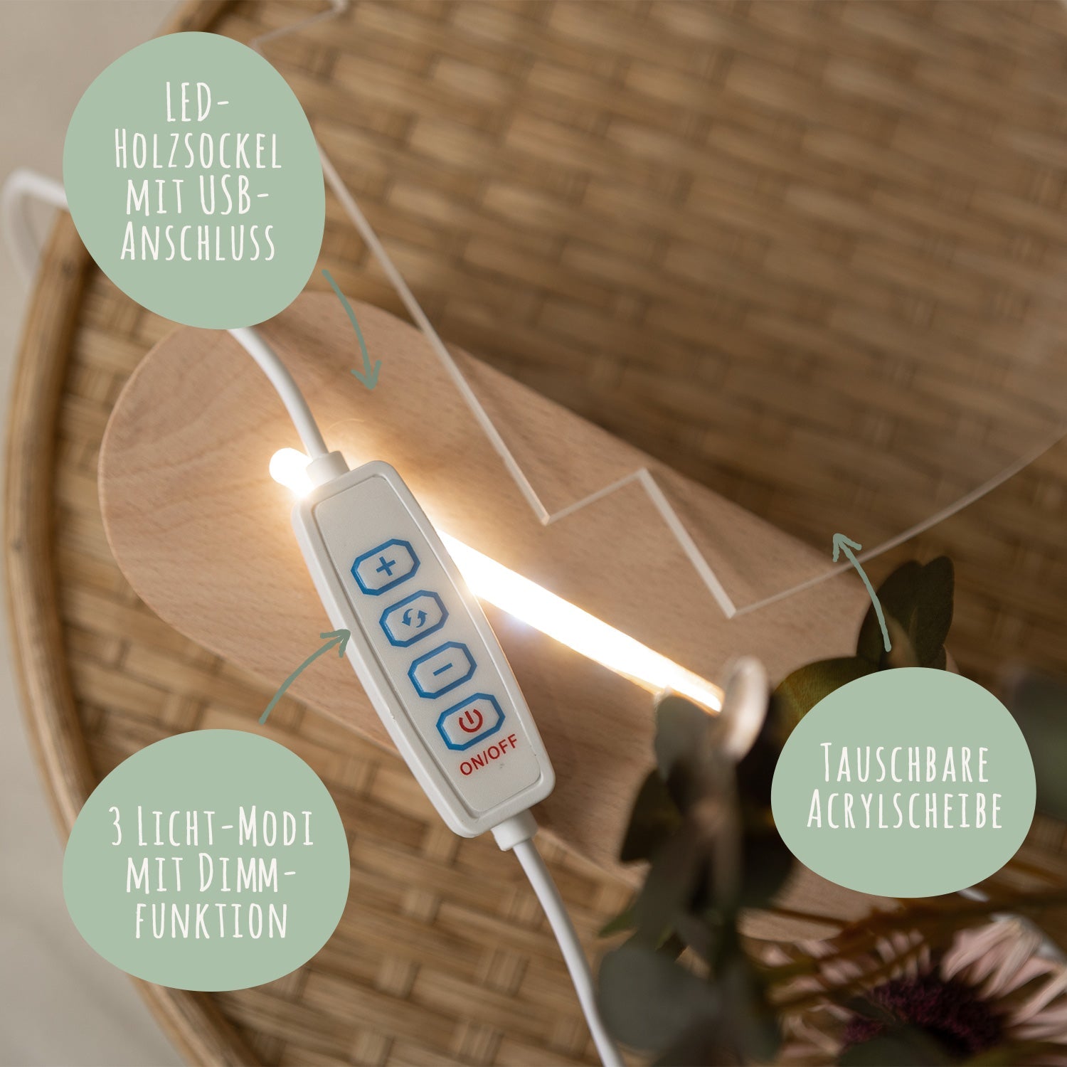 Kinder LED Nachtlicht mit Sockel aus Holz - "Nordpol"