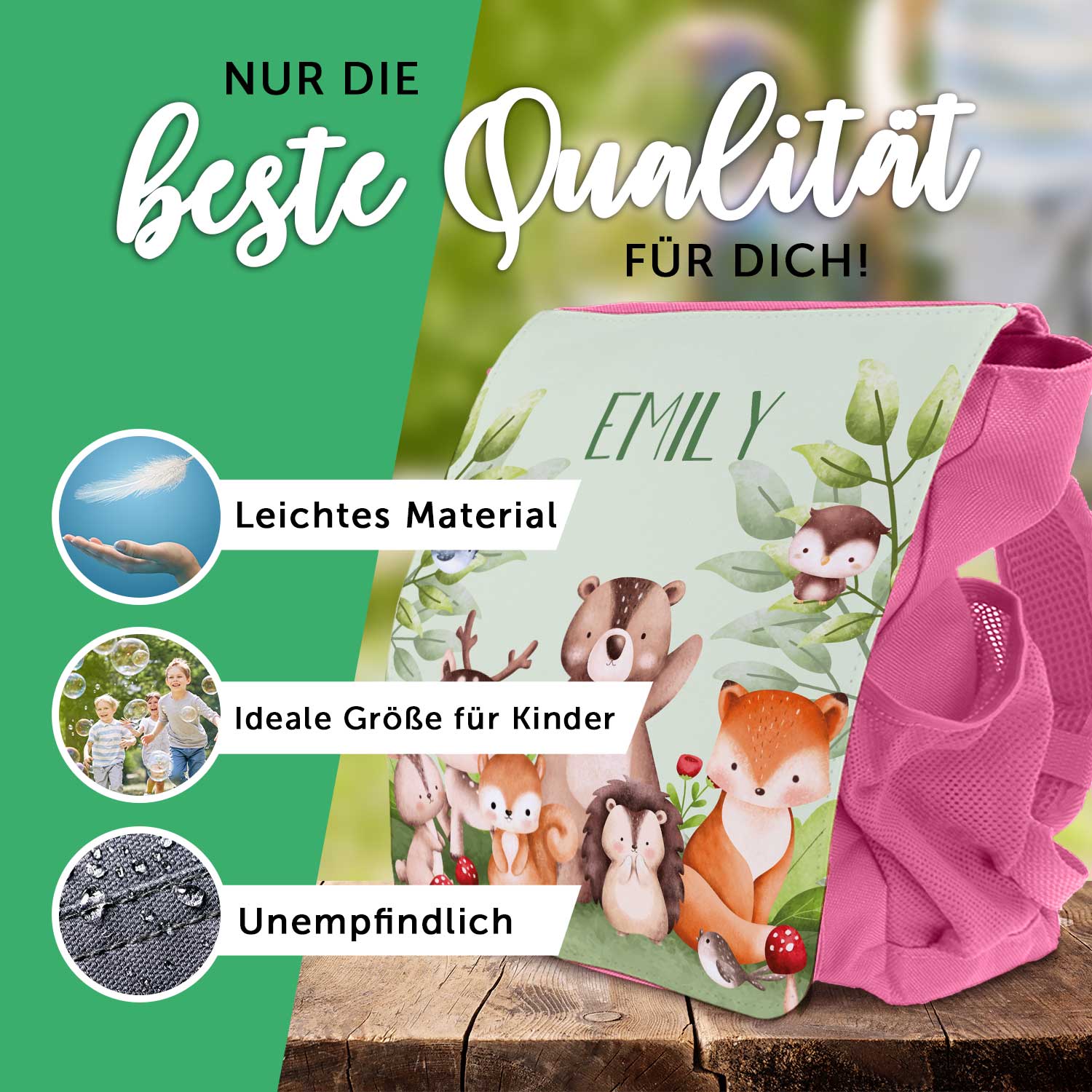 Bedruckter Rucksack für Kinder - Tiergruppe Wald