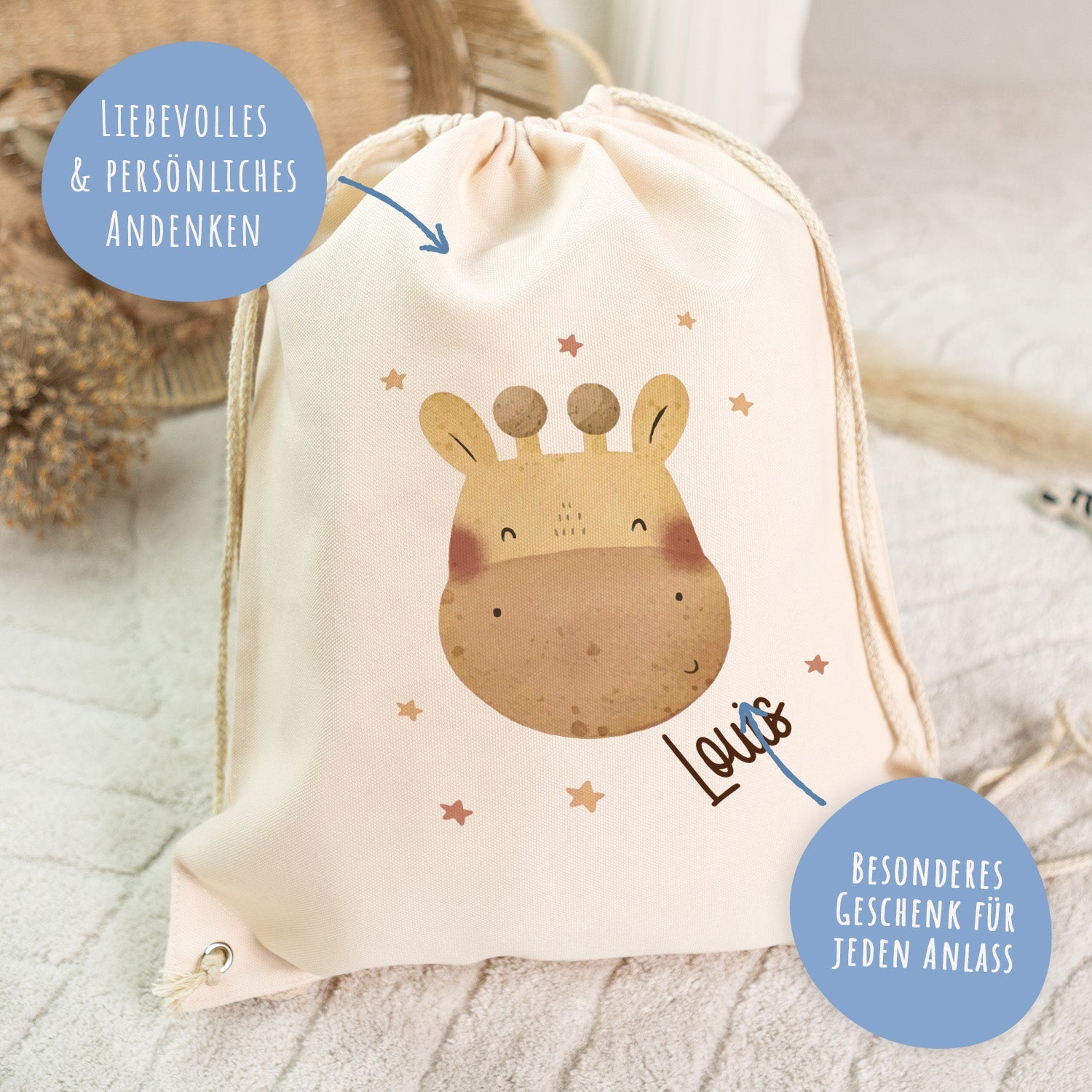 Turnbeutel mit Kindermotiv  - Tierköpfe - für Kinder