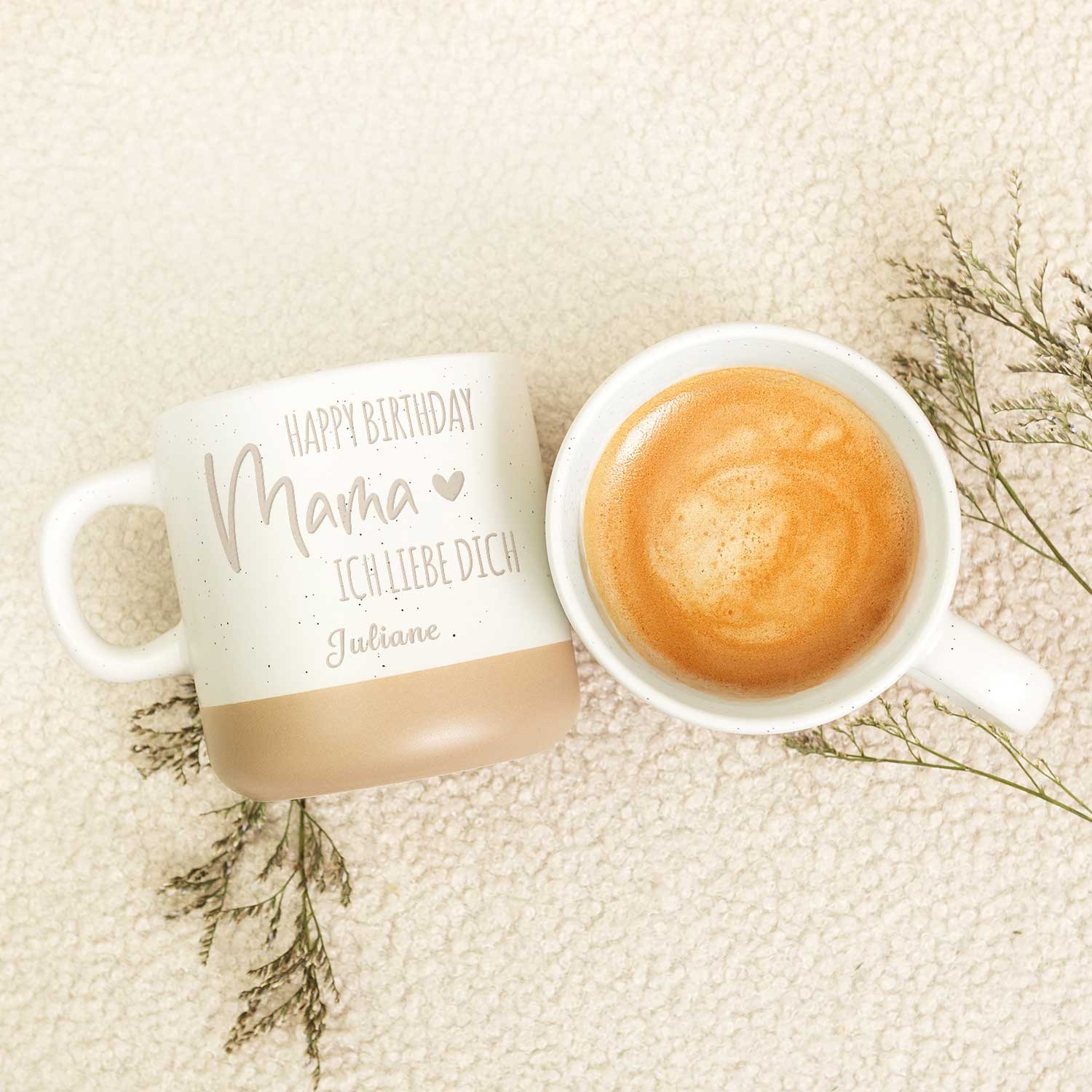 Gravierte Steingut Tasse - Happy Birthday Mama