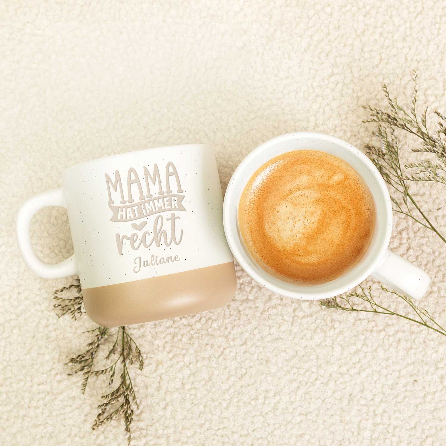 Gravierte Steingut Tasse - Mama hat immer Recht
