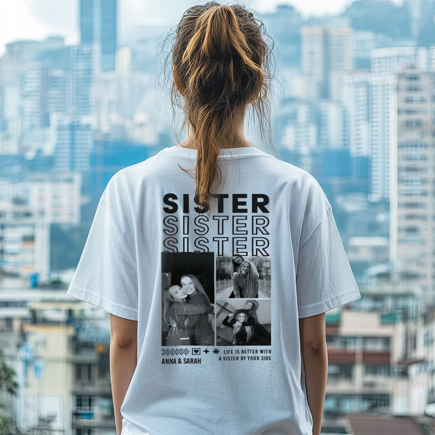 Personalisiertes Oversized T-Shirt - Sister