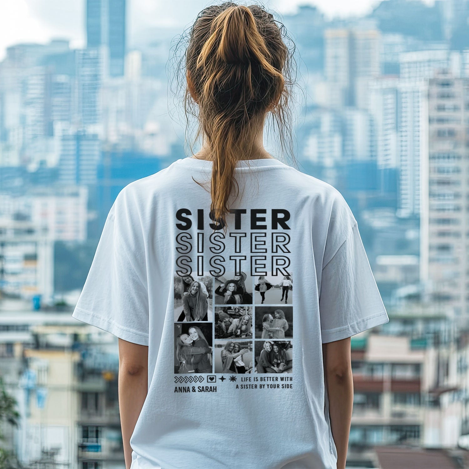 Personalisiertes Oversized T-Shirt - Sister