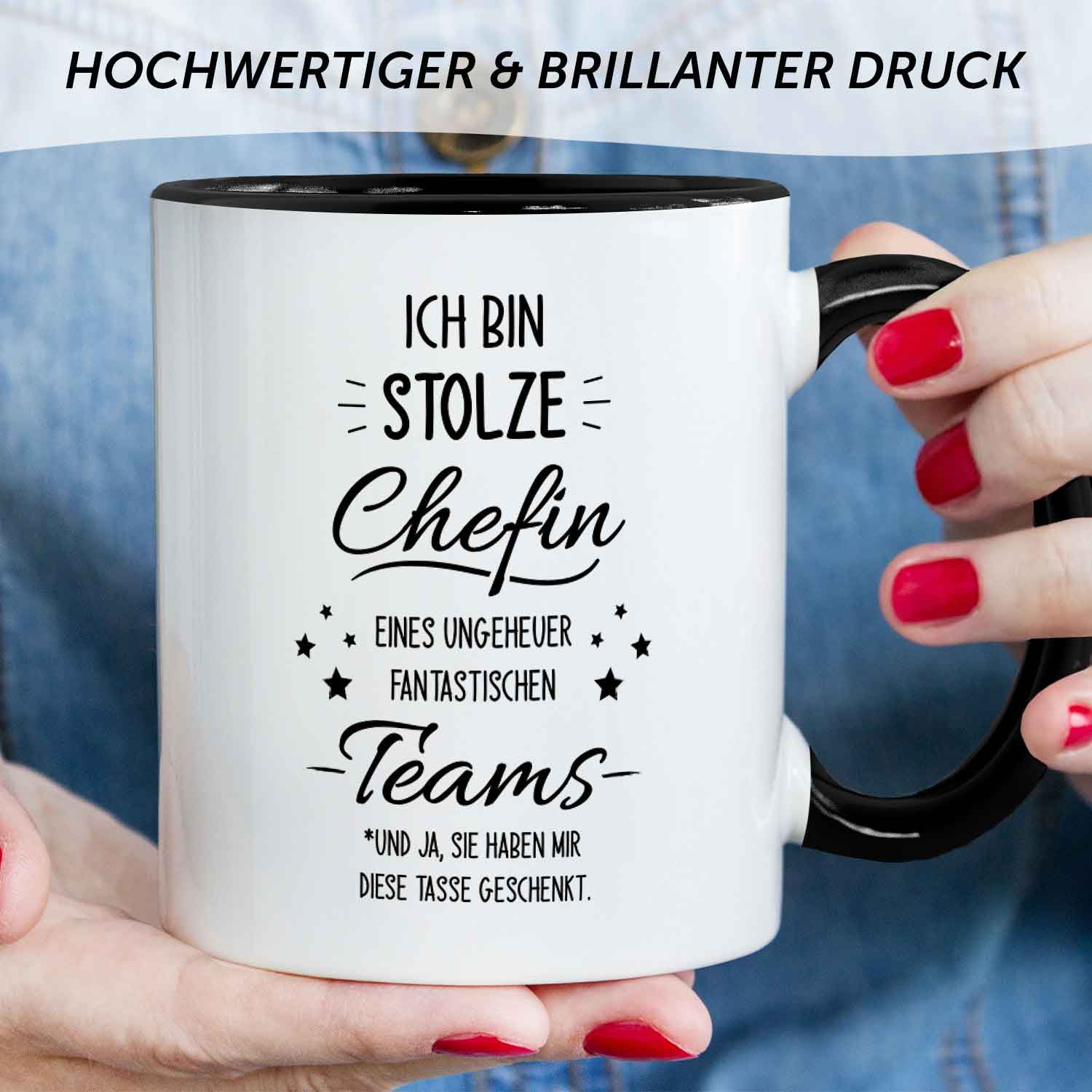 Bedruckte Tasse mit Spruch Stolze Chefin