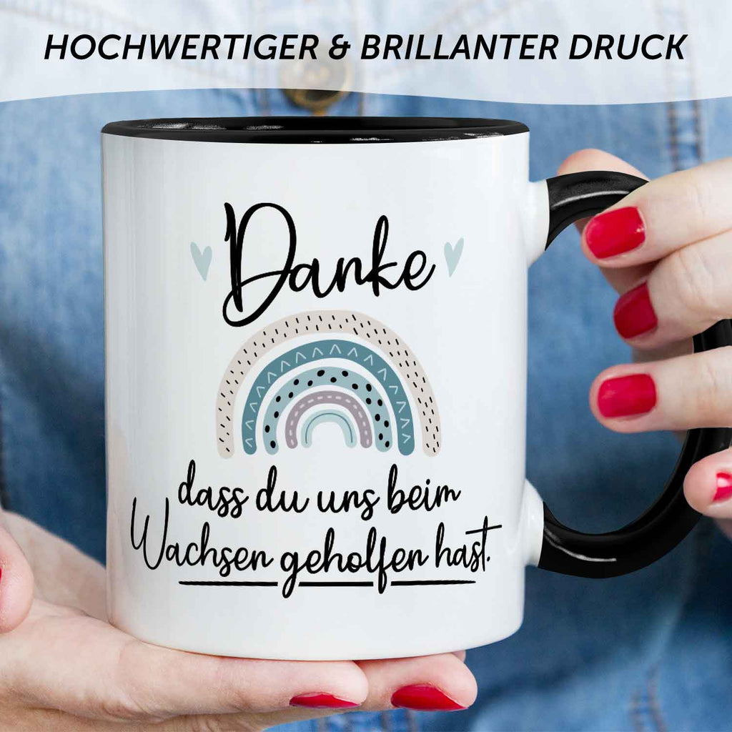 Bedruckte Tasse mit Spruch - "Danke dass du uns beim Wachsen geholfen hast" V2
