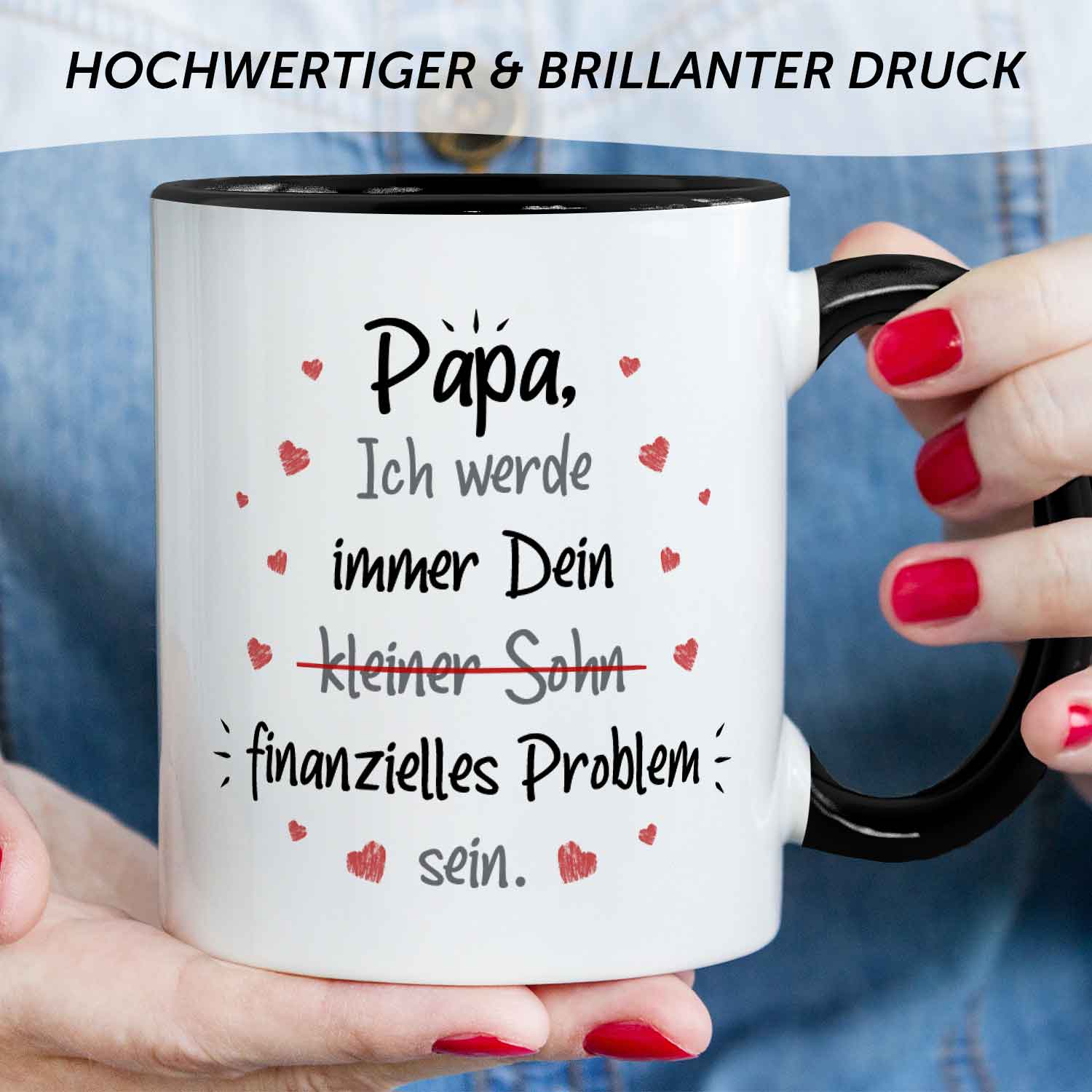 Bedruckte Tasse mit Spruch Finanzielle Belastung