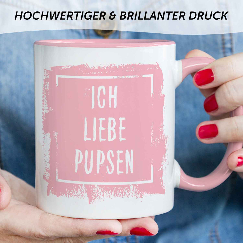Bedruckte Tasse mit Spruch - "Ich Liebe Pupsen"