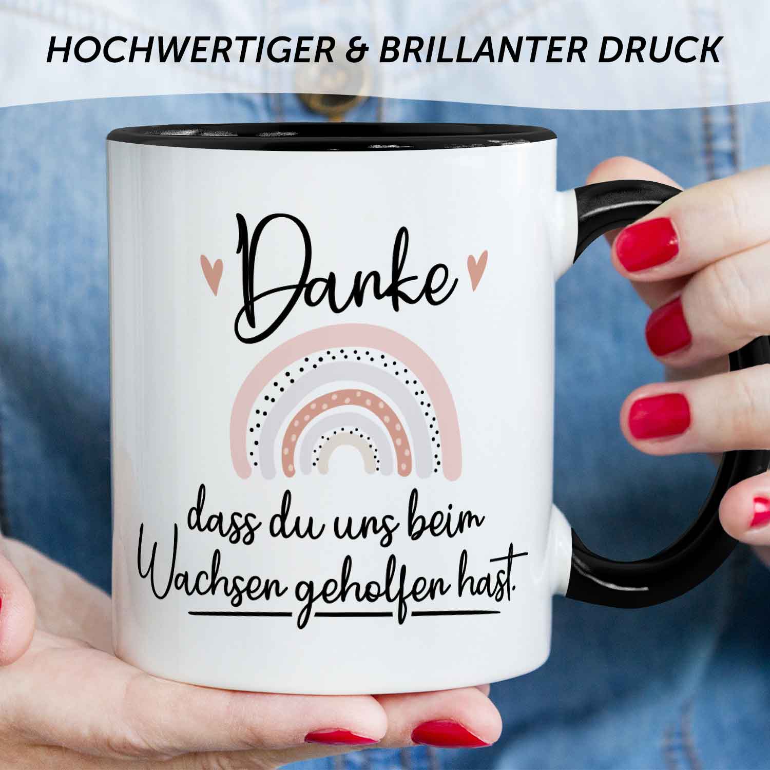 Bedruckte Tasse mit Spruch - "Danke dass du uns beim Wachsen geholfen hast" V2