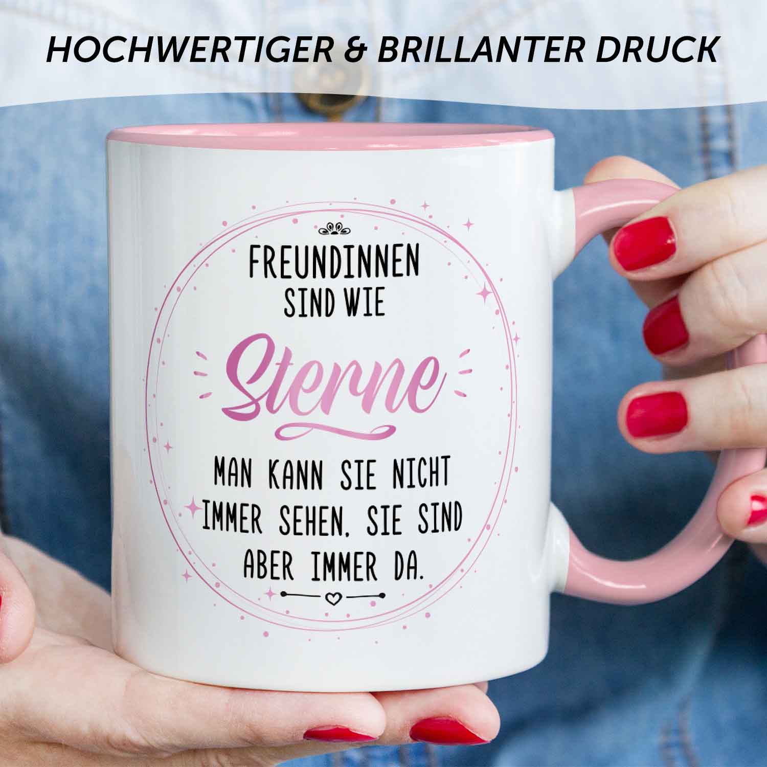 Bedruckte Tasse mit Spruch Freundinnen sind wie Sterne