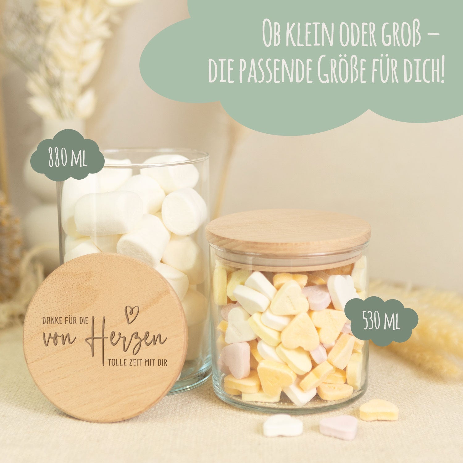 Graviertes Vorratsglas mit Holzdeckel - Danke von Herzen