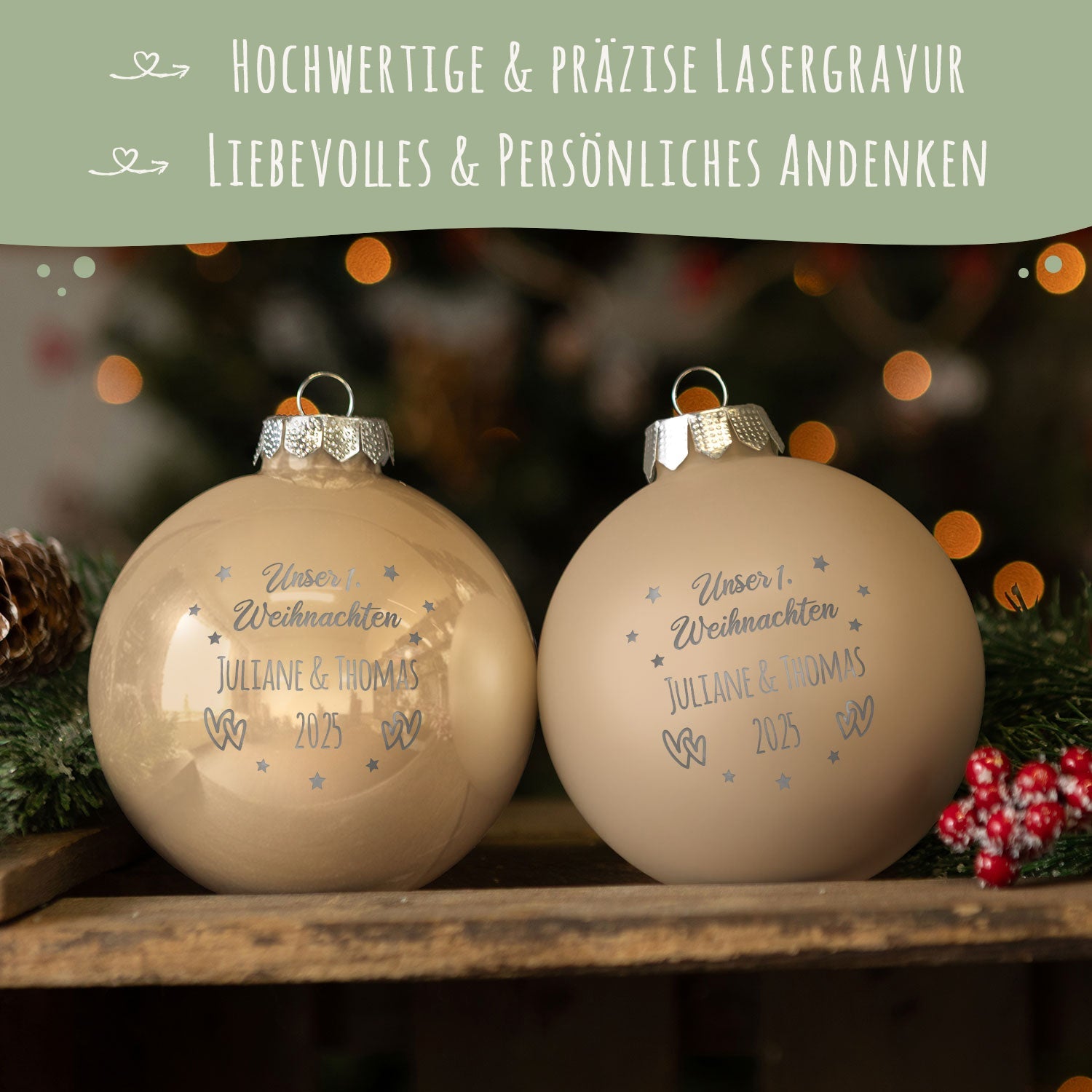 Gravierte Weihnachtskugel - Unser erstes Weihnachten für Paare