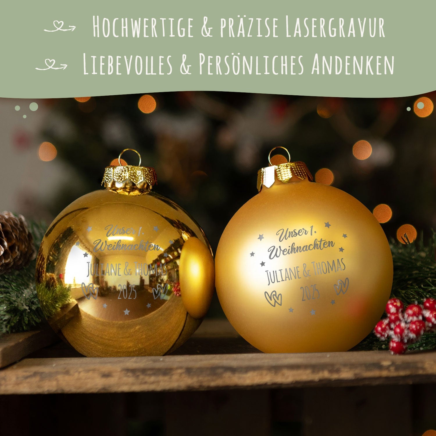 Gravierte Weihnachtskugel - Unser erstes Weihnachten für Paare