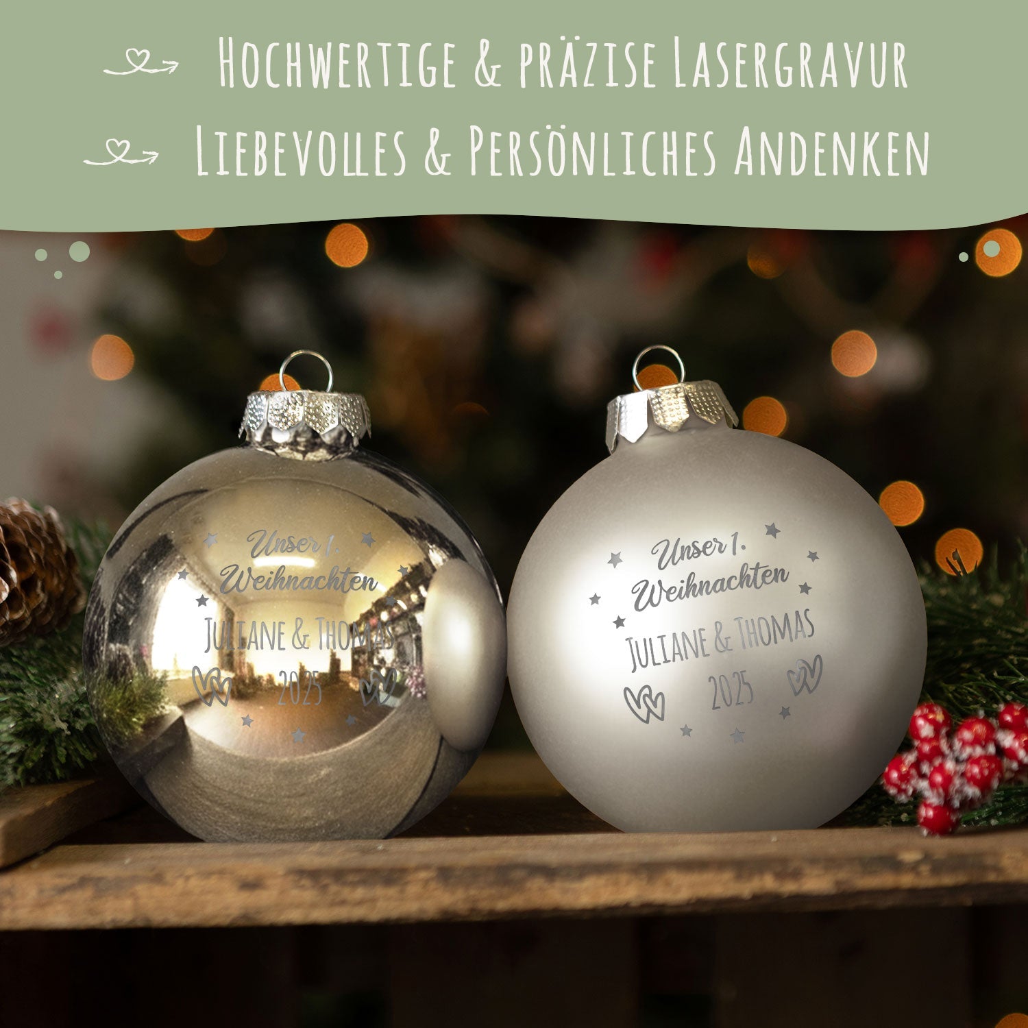 Gravierte Weihnachtskugel - Unser erstes Weihnachten für Paare