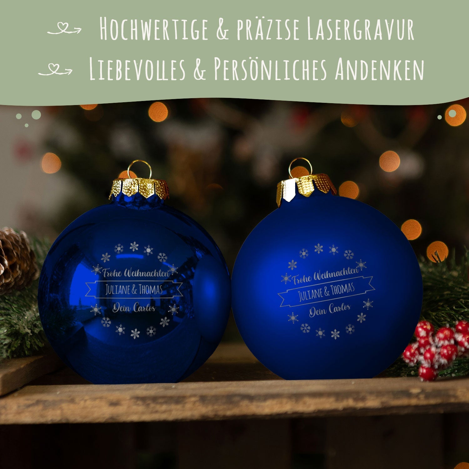 Gravierte Weihnachtskugel mit Wunschtext