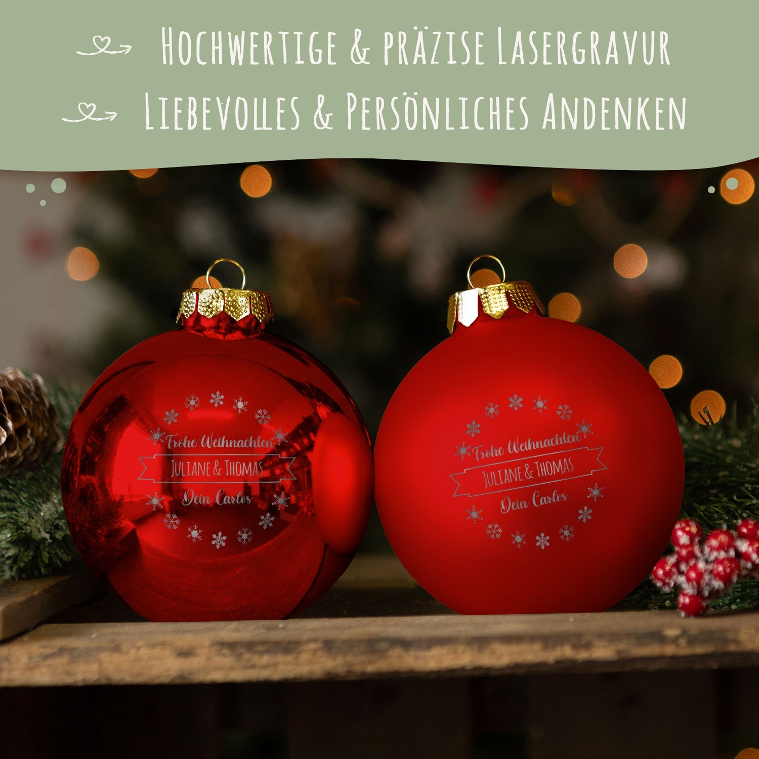 Gravierte Weihnachtskugel mit Wunschtext