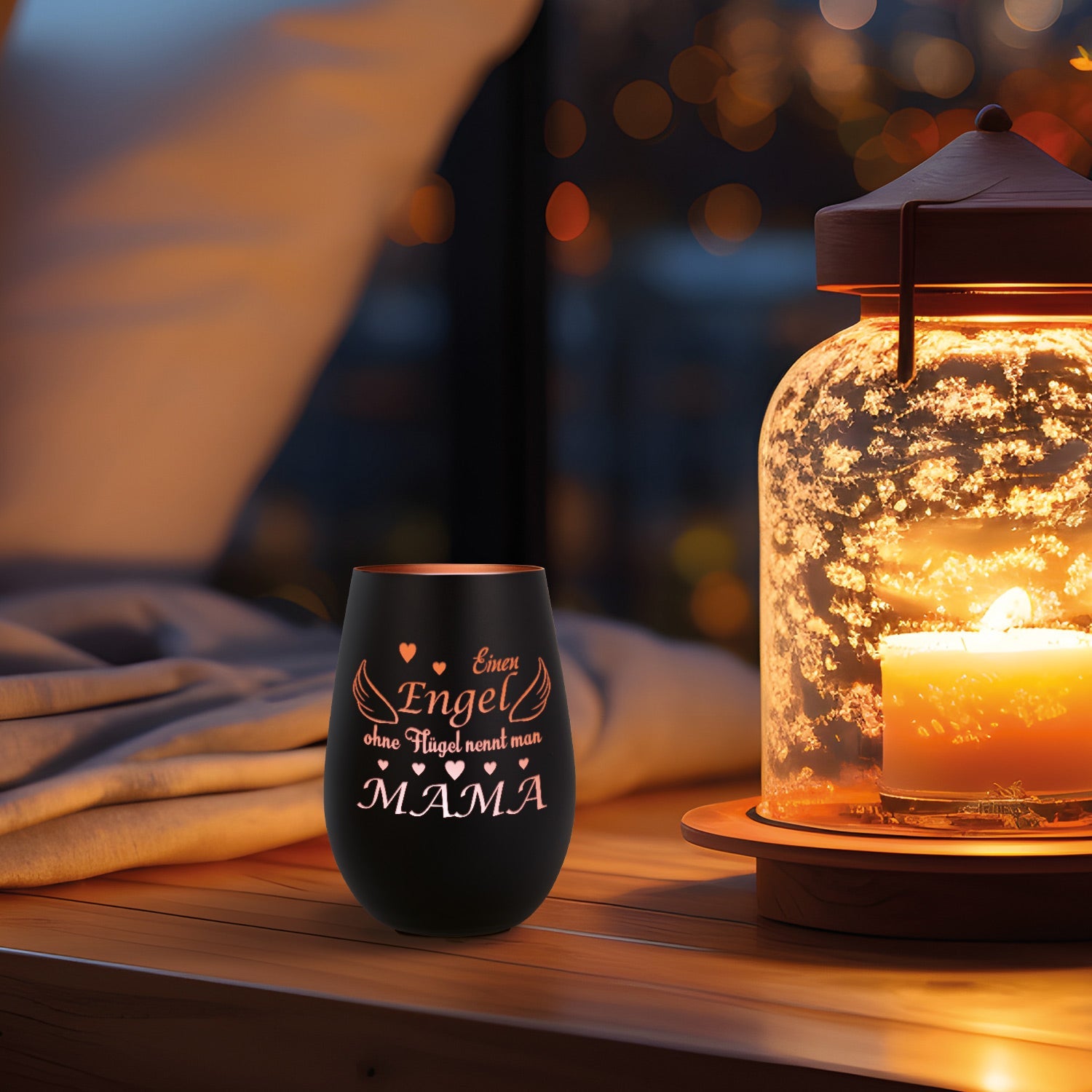 Deko Windlicht aus Glas mit Gravur - Einen Engel ohne Flügel nennt man Mama - Zum Mutterag