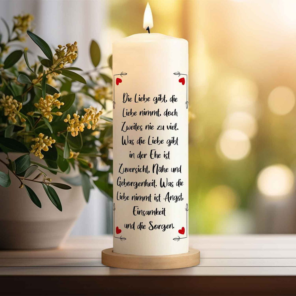 Große Kerze "Alles Liebe" - Hochzeitskerze mit Namen, Datum & Wunschtext