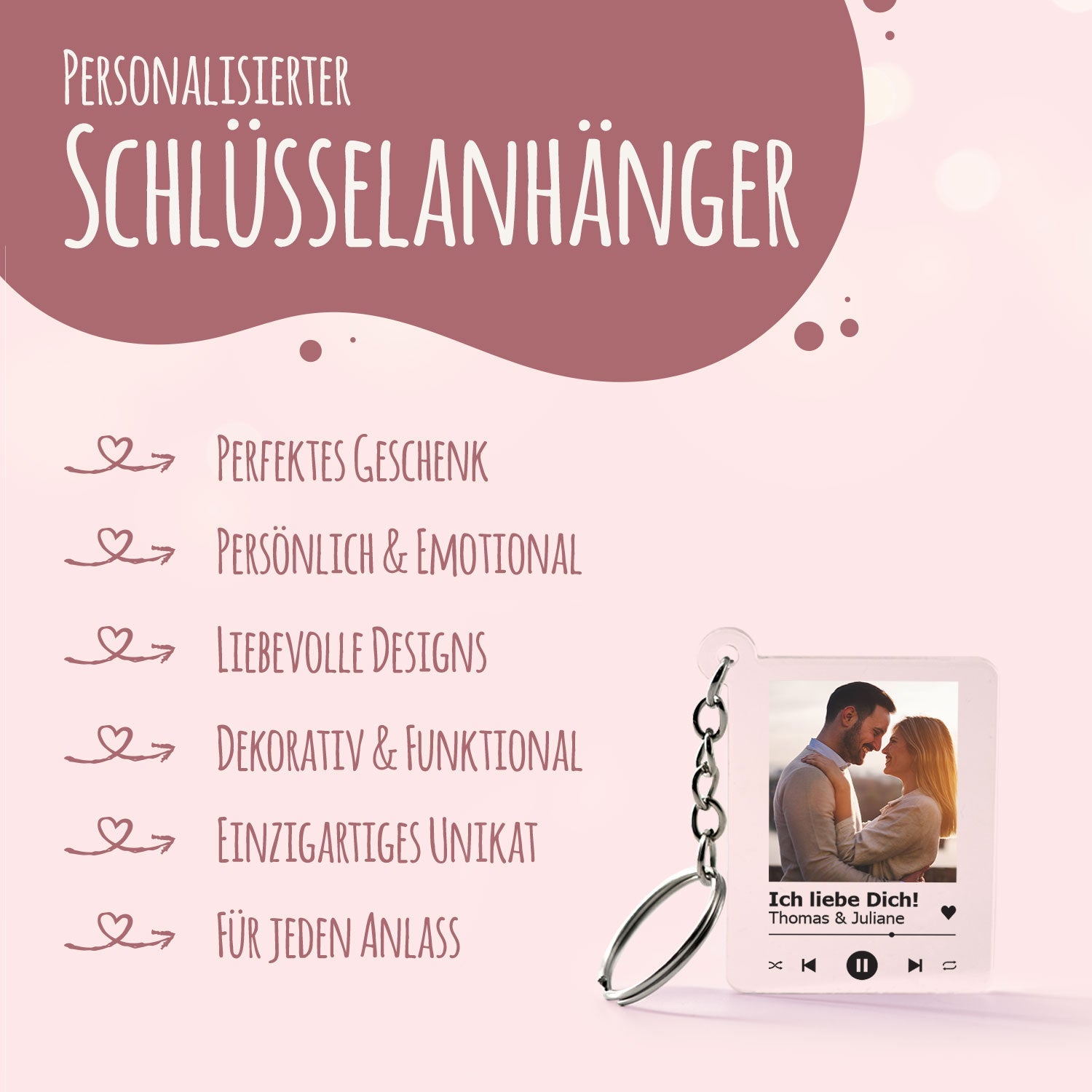 Schlüsselanhänger Song Cover Glas Bild mit Foto - Titel und Musikalbum inkl.