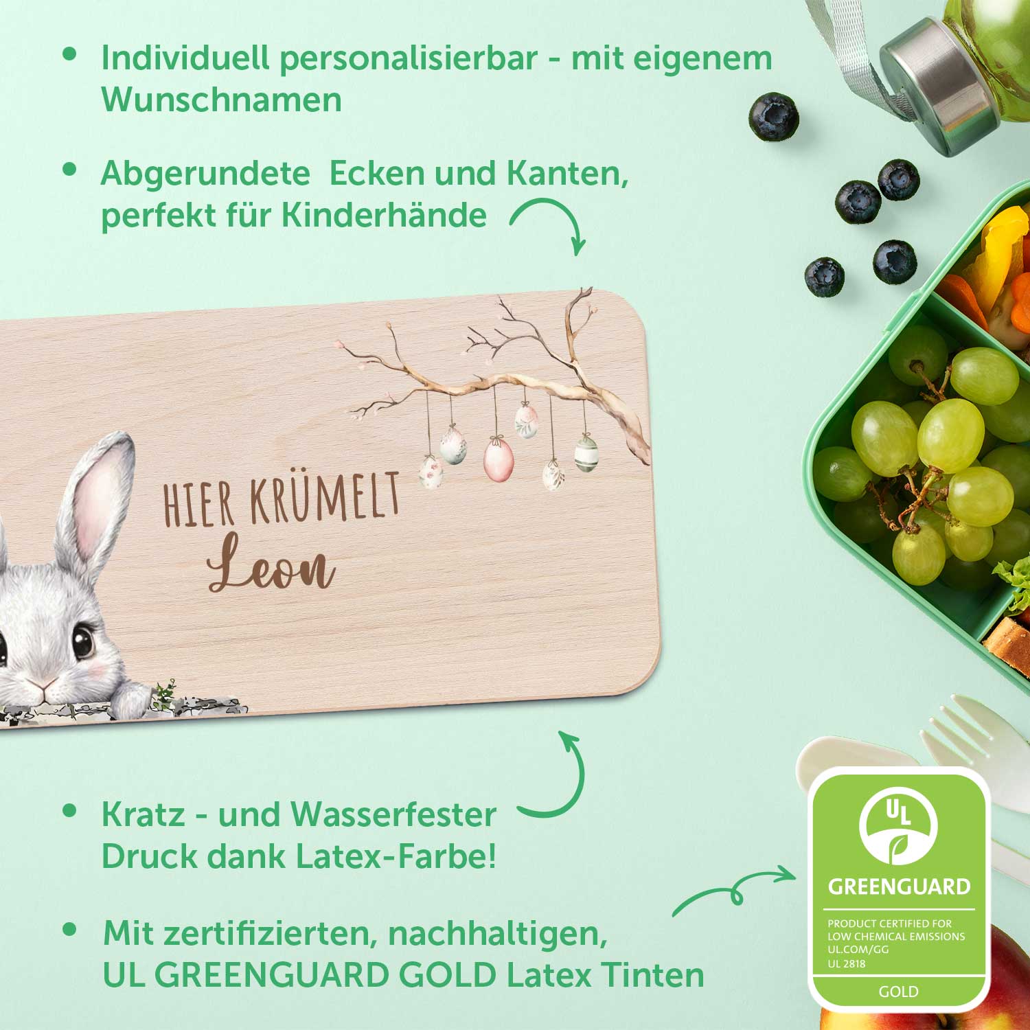 Frühstücksbrettchen mit Druck & Name zu Ostern