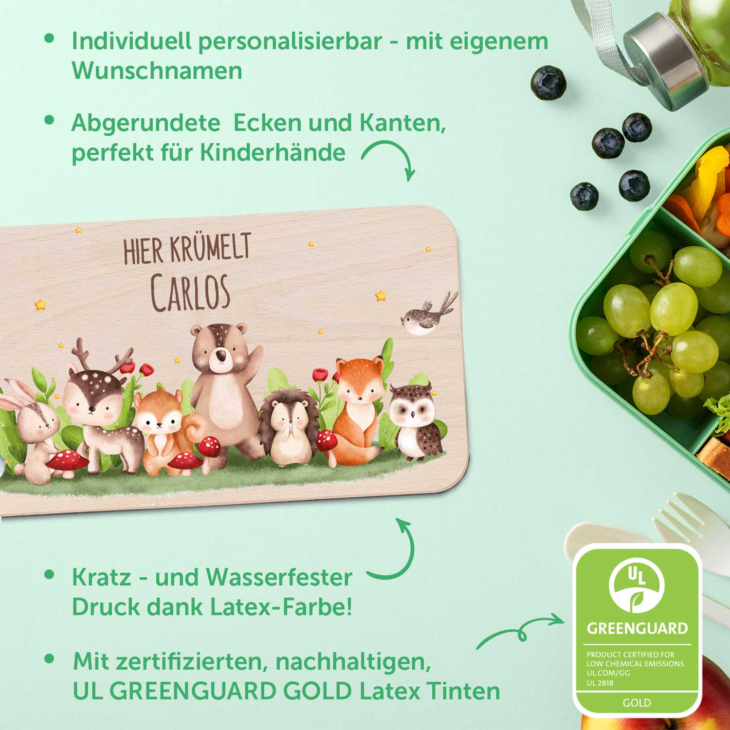 Frühstücksbrettchen mit Druck & Name im "Tiergruppe" Design
