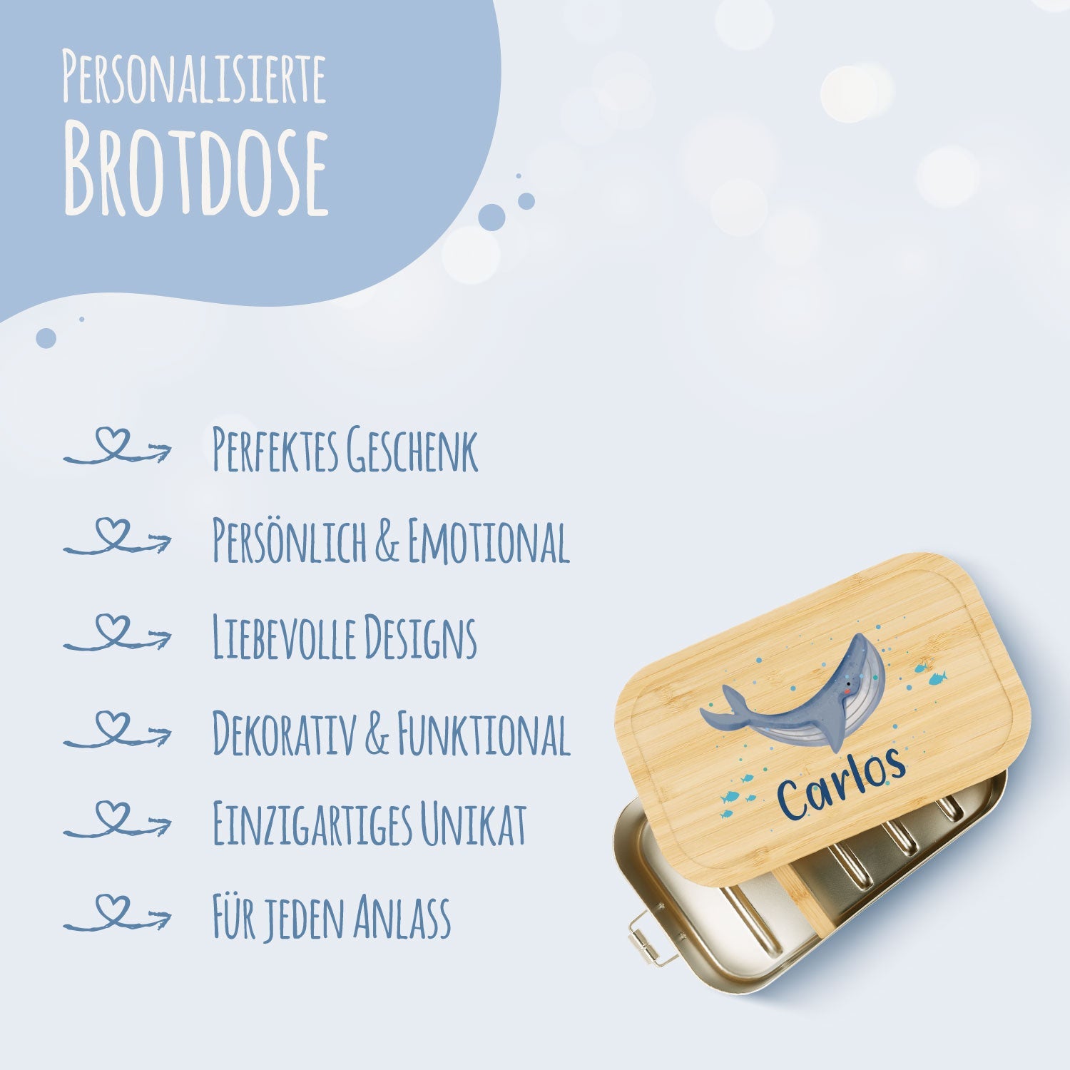 Brotdose mit Deckel für Kinder mit UV-Druck im "Wal" Design