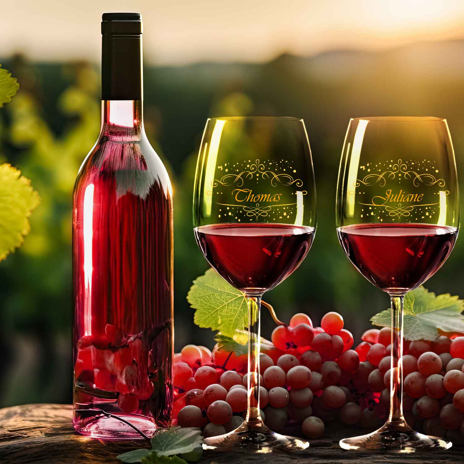 Leonardo Weingläser "Vintage Weinranke" mit Namen im Set