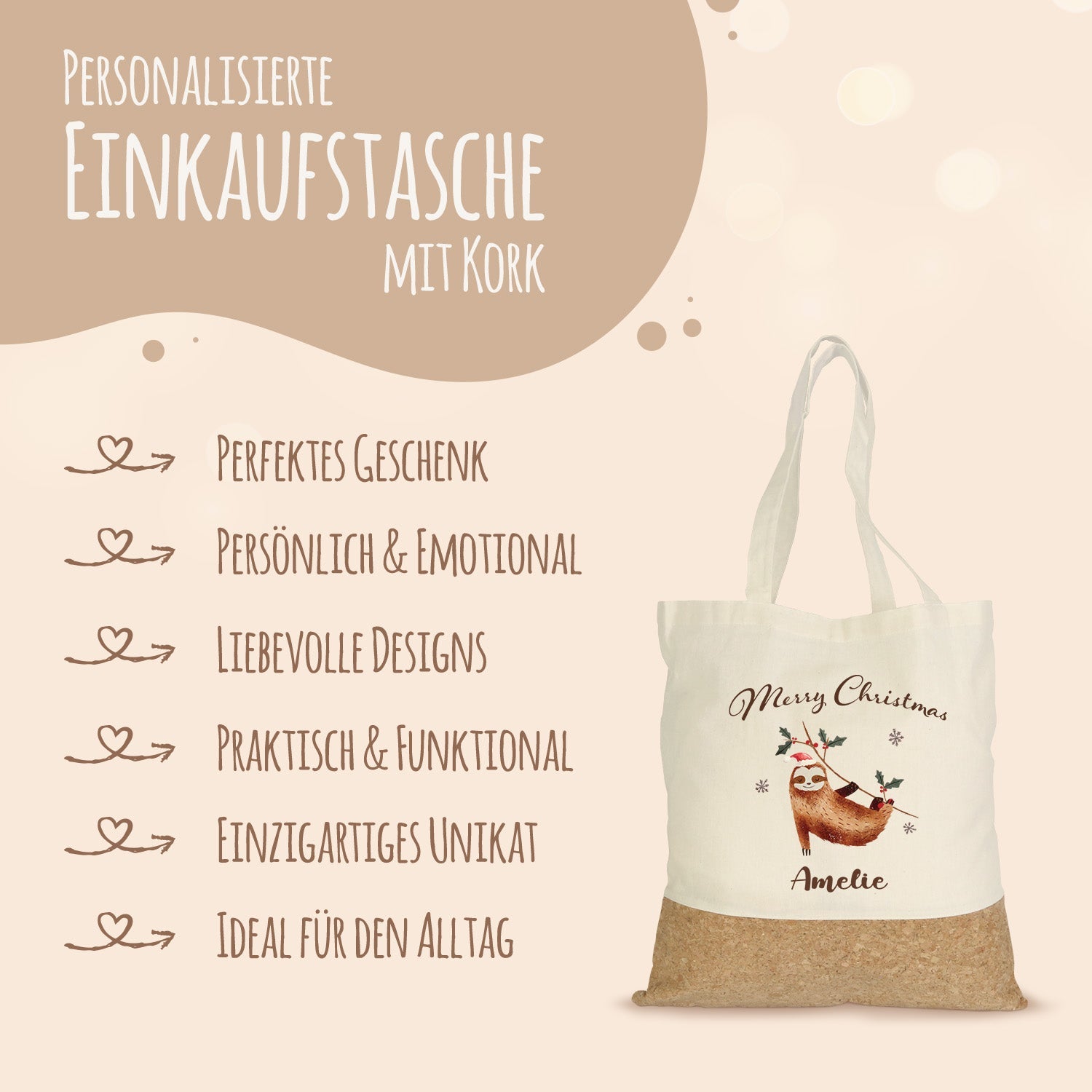 Einkaufstasche Kork - Faultier